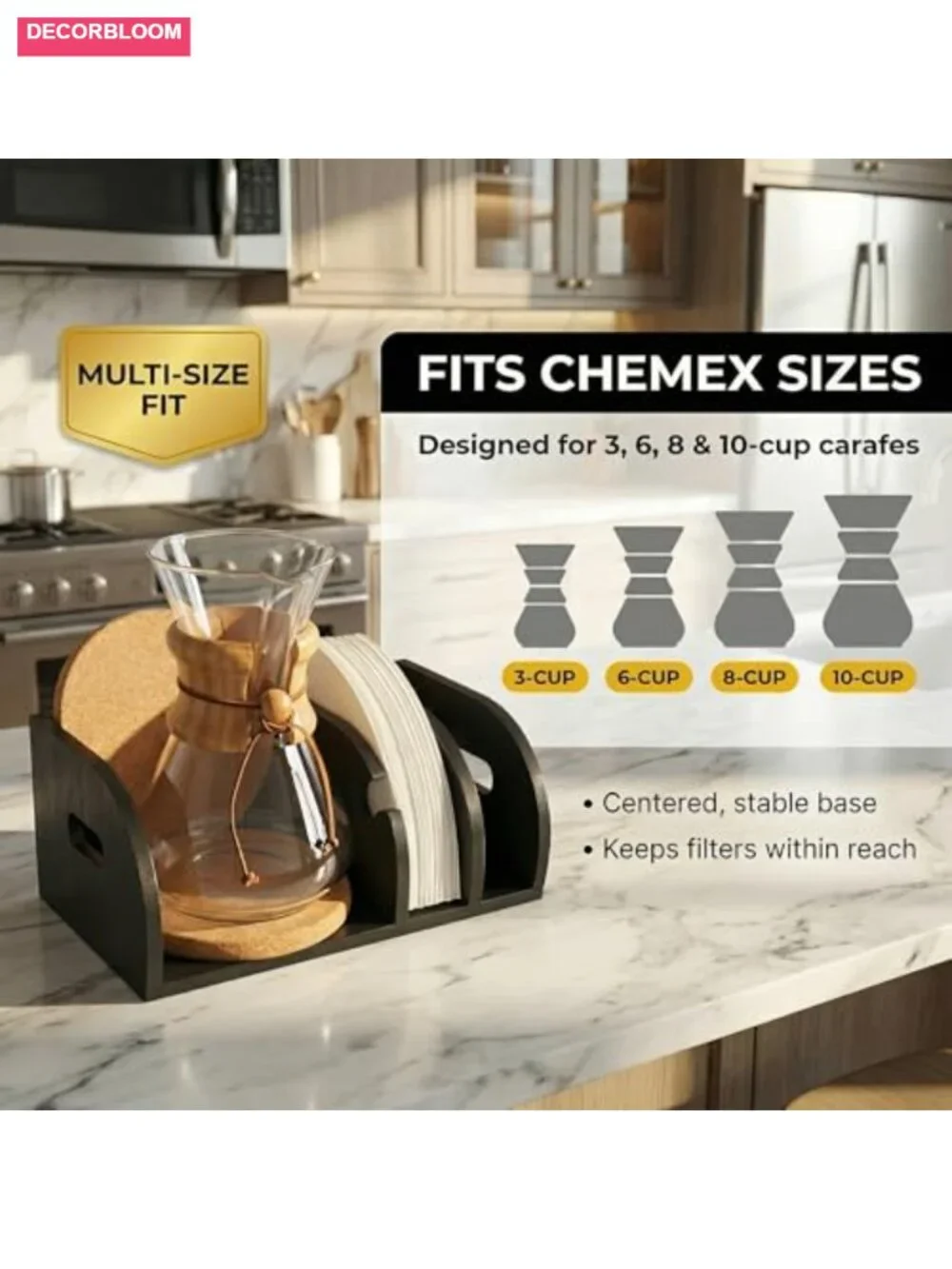 Chemex Caddy Coffee Filter Holder Organizer Black Bamboo